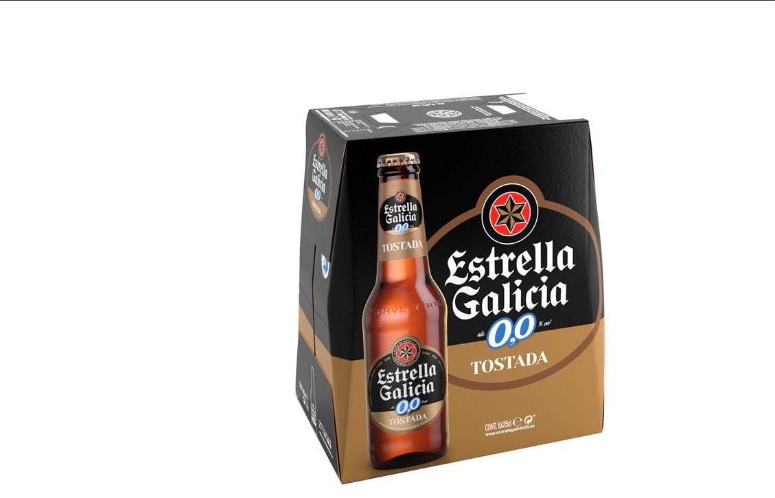 Estrella Galicia cerveza 0,0 tostada 25 cl contiene 24 unidades